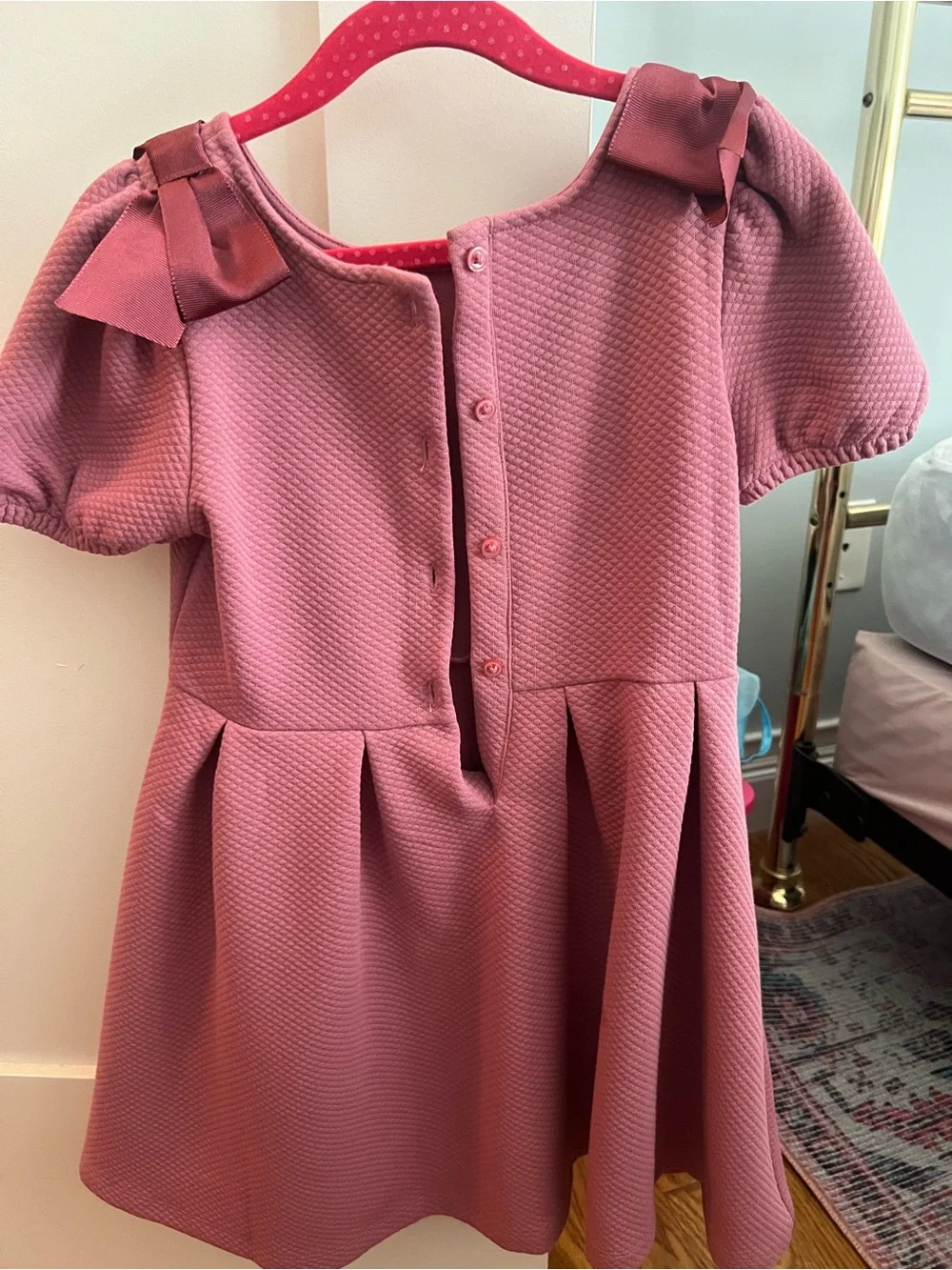 Janie and Jack Mauve Pink Bow-Shoulder Knit Dress